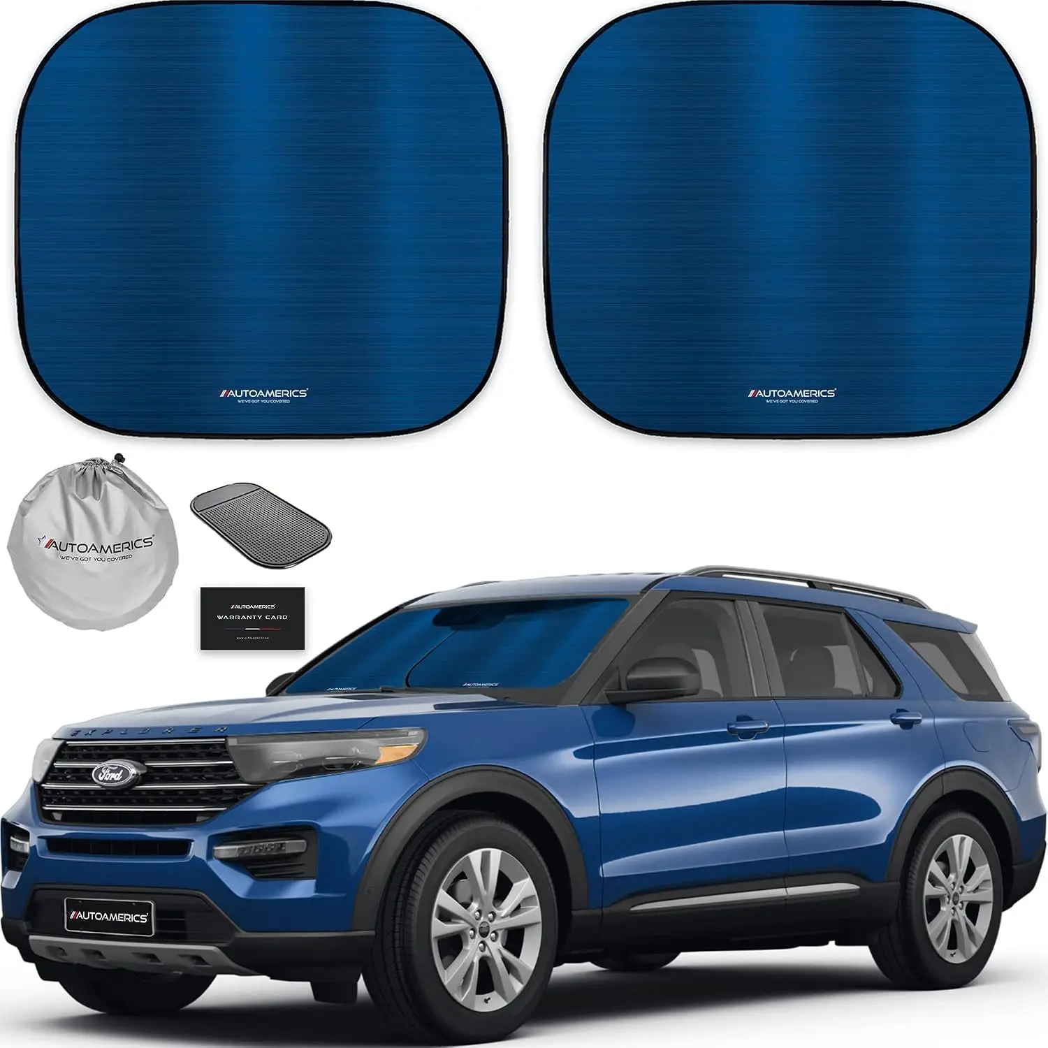 

2-Piece Windshield Sun Shade - Metallic Blue, Foldable Front Sunshade for Cars SUV Truck, Blocks UV Rays & Heat, Medium