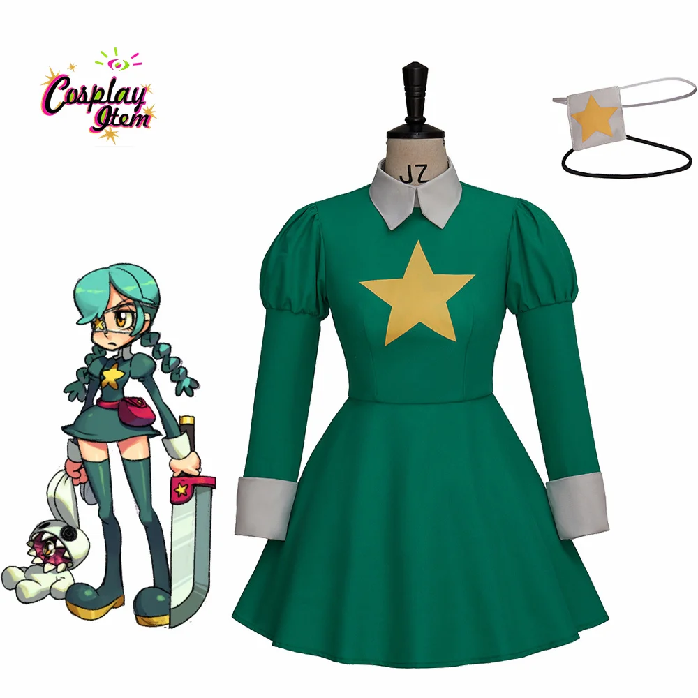 

Game Skullgirls Annie Cosplay Costume Skullgirls Annie of the Stars Dress Fighting Outfit with Eye Mask Halloween Party Dress