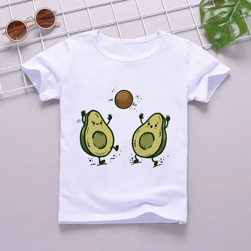 New Shelves Summer Girl Clothes Plant Green T Shirt Fille Avocado Fun Kids T Shirt Casual Kids Tshirt Crew Neck Top Baby T Shirt