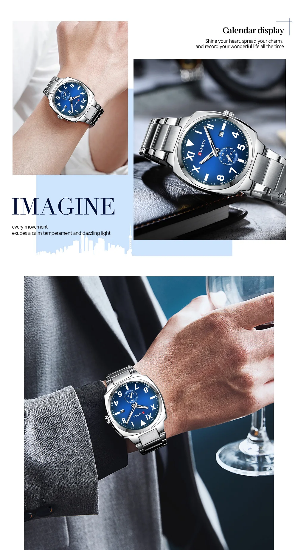 Curren Casual Fashion Markenuhren für Herren, einfache Quarzuhr mit leuchtenden Zeigern, Herren-Armbanduhr aus Edelstahl mit Datumsanzeige. – Detail 2