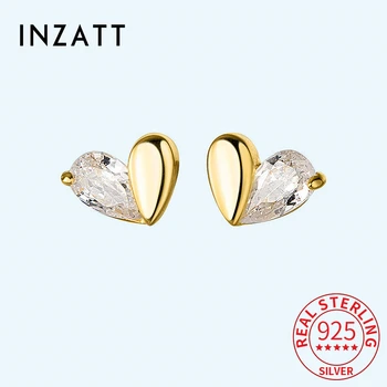עגילי לב מזרקונים אמיתיים מכסף סטרלינג 925 של INZATT לנשים מקסימות למסיבות תכשיטים יפים ומינימליסטיים