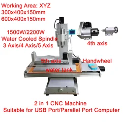 CNC Router 6040 5 Axis Metal Engraving Machine 3040 CNC Frame Pillar Type Wood Milling Machine with Water Tank and limit Switch