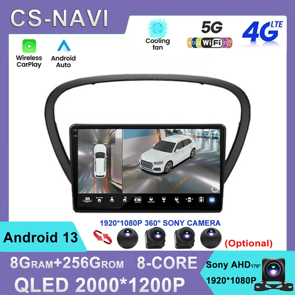 

Android 13 Auto Carplay For Peugeot 607 2004 - 2010 Car Radio GPS Navigation Multimedia Player Stereo WIFI 4G 360 Camera QLED BT