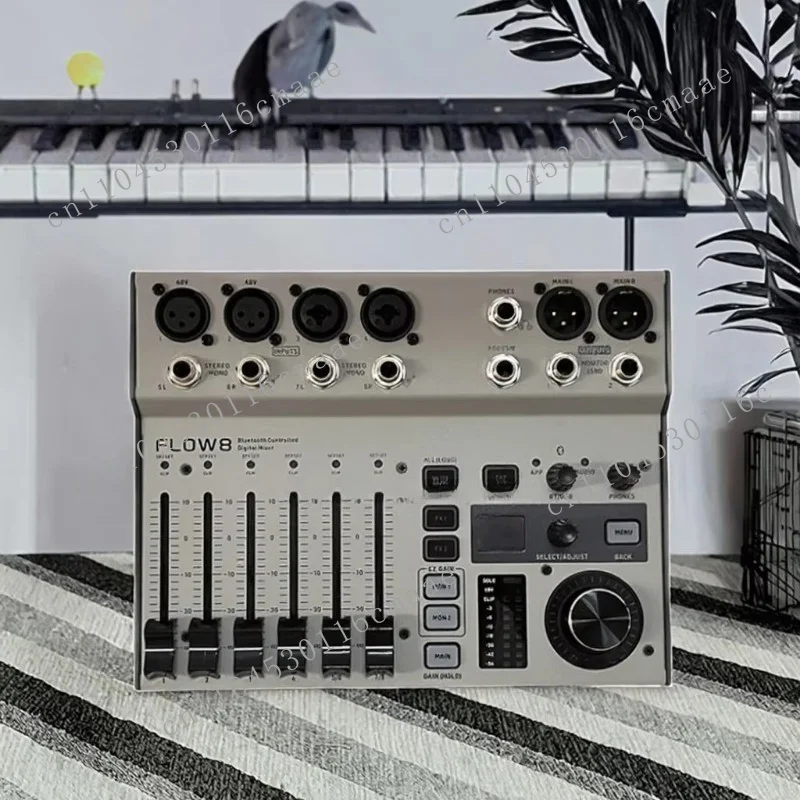 Kedis FLOW8 8-Input Digital Mixer Noise Cancelling Wireless BT Audio App Control 60 Mm-Channel Faders 2 FX Processors USB/Audio