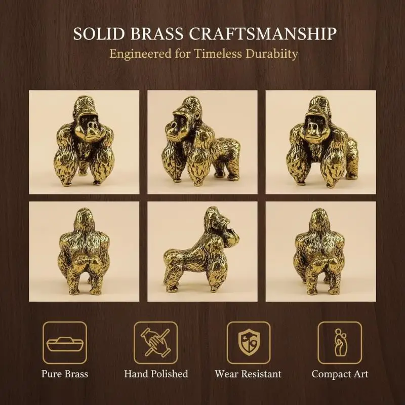 Antique Chinese Brass Gorilla Statue Classical Style Desktop Ornament for Office Study Room Tabletop Decoration