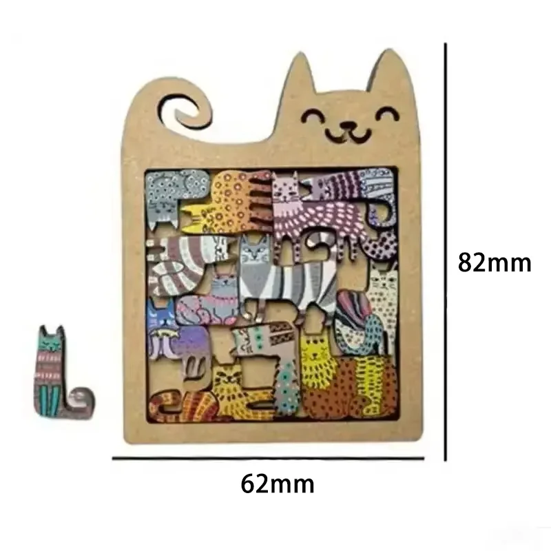1PCS Wooden Cat Shape Puzzles Mini Irregular Animal Cat Pieces Table Games Montessori Kids Creative Educational Toy