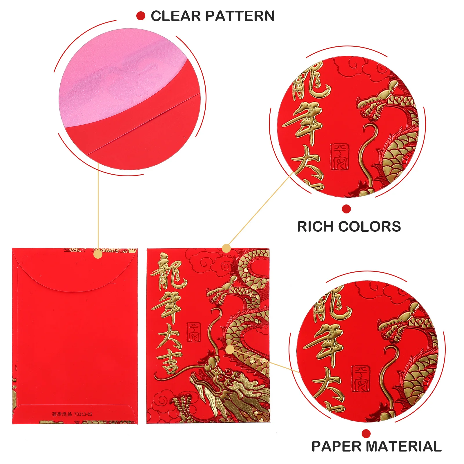

60Pcs Creative Red Packets Paper Envelopes Traditional Chinese New Year Red Money Pockets Festival Decorative Lucky Envelopes