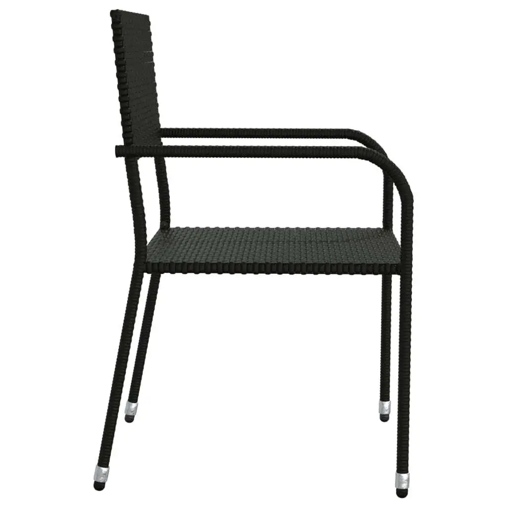 Set da pranzo da giardino in polyrattan nero medio impilabile