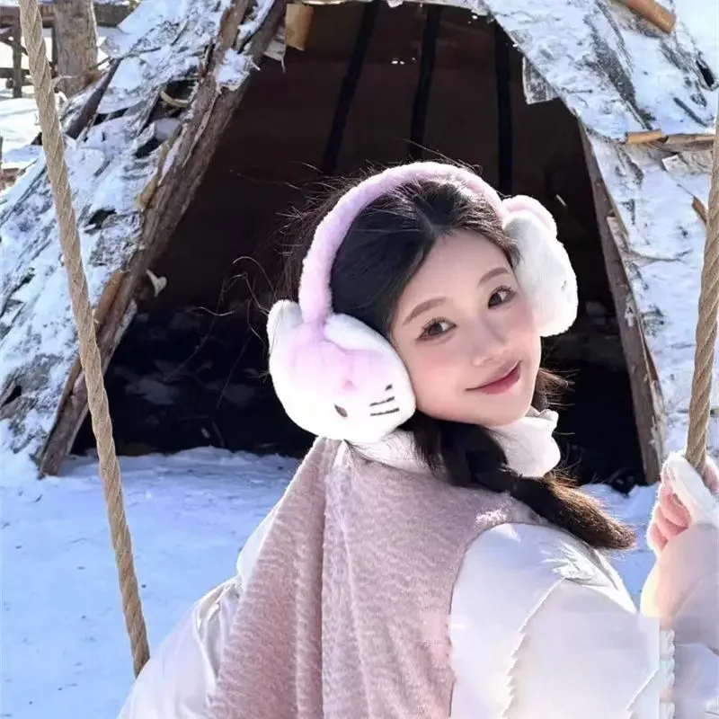 أزياء مرحبا كيتي أفخم غطاء للأذنين فتاة الشتاء لطيف التصميم الإبداعي واقيات الأذن الباردة والدليل على الأذن في الهواء الطلق استخدام تدفئة الأذن الدافئة