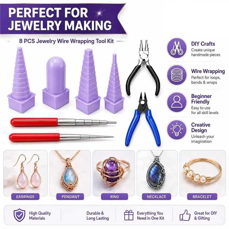 ABKP-For Jewelry Making Pliers Wire Looping Tool Set 8PCS 6 Step Bail Making Tools For Jewelry Wire Wrapping DIY Crafts
