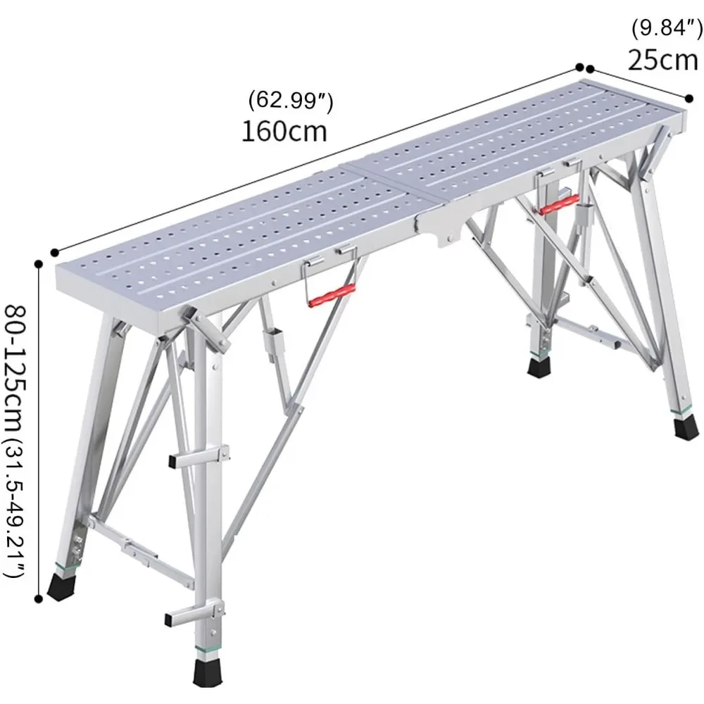 Folding Scaffolding, Adjustable Lift Height Work Platform Scaffold Portable Work Platform Ladder for Painting Patching Drywall