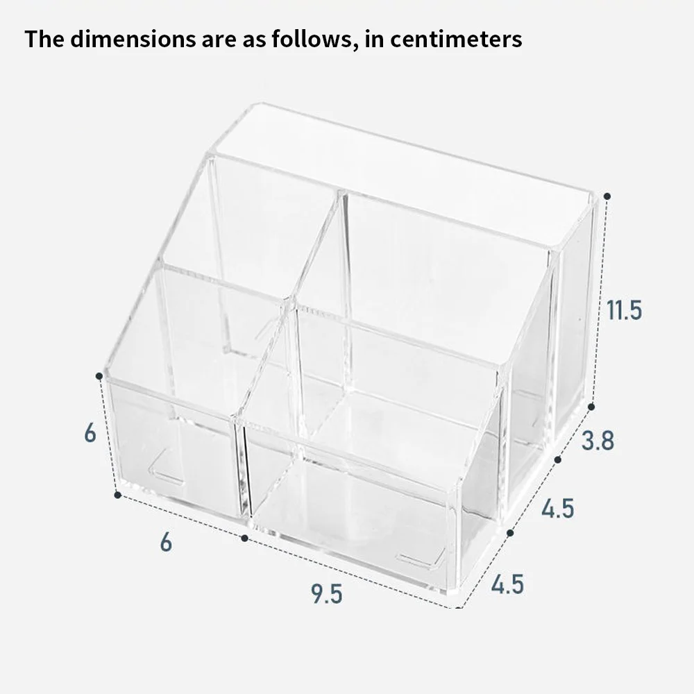 Clear Acrylic 5 Compartment Pen Holder Ins Style Desk Organizer Square Plastic Stationery Storage Case