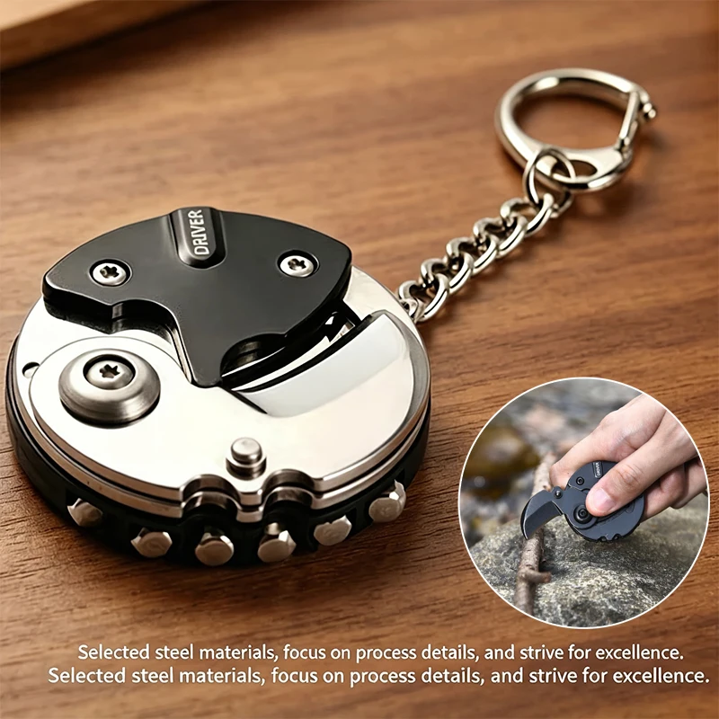 Portable 7‑in‑1 Keychain, Folding Pocket Knife with Screwdriver Bits, Outdoor Emergency Survival Tool Multi‑Function Gadget