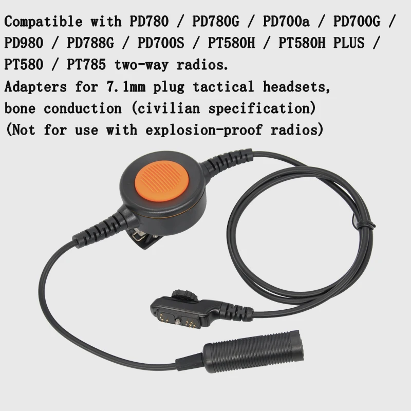 hytera-pd780g-pd700s-p780-980-pt580h-pd785用タクティカルptt、71mm-nato民間スロートコントロール対応、骨伝導ヘッドセット