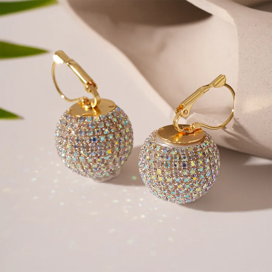 Sparkling Zircon Round Ball Earrings for Women - Bridal & Party