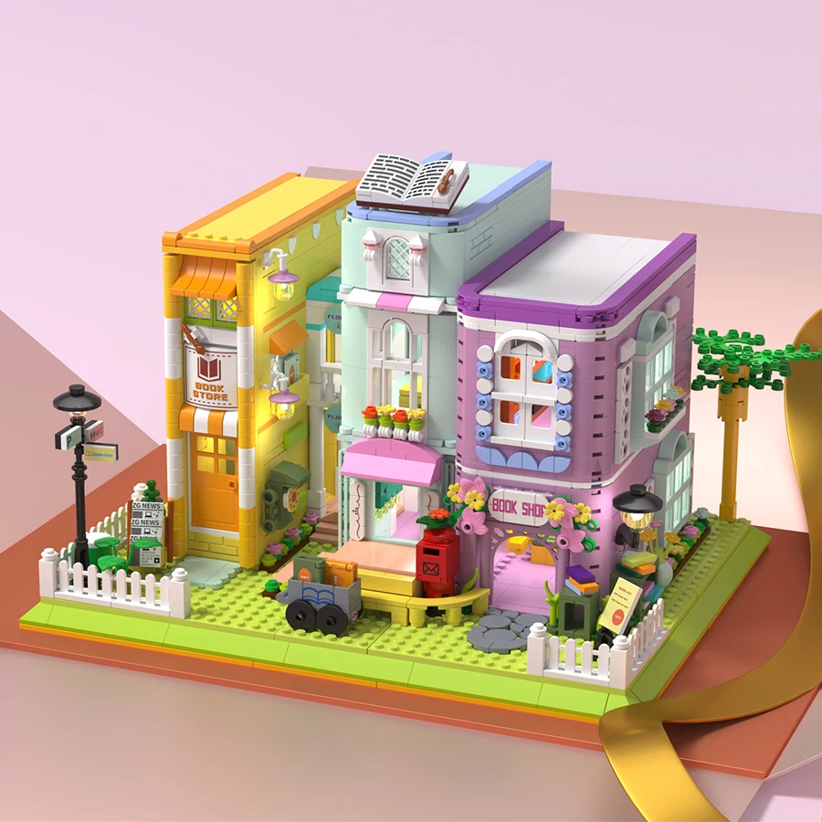 Creative Coffee Bookstore Cuban Hotel City Mini Architecture Street View With Lighting Assembly Puzzle Toys For Kids Girls Gifts