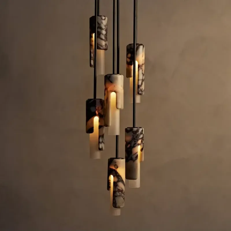 Marble Mini Chandelier Wireless Control LED Lighting for Bedroom Dining Room Stairwell-Italian Minimalist Stone Design