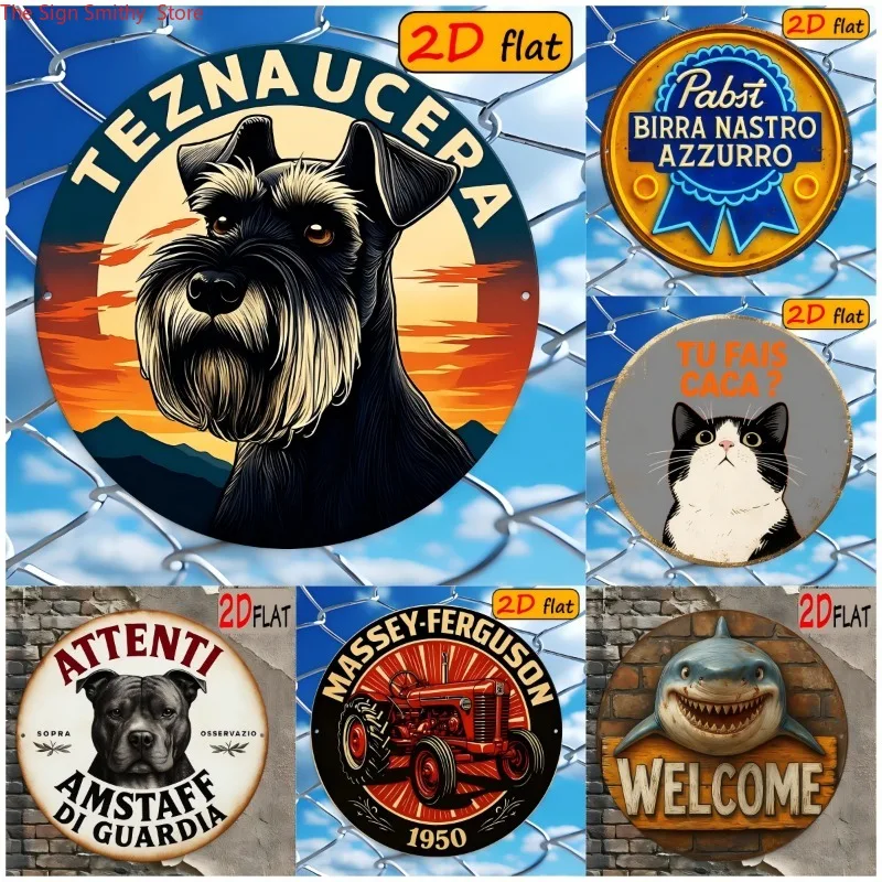 Rundes Metallschild mit Vintage-Werbung, Retro-Wanddekoration für Diner, Geschäft, Salon