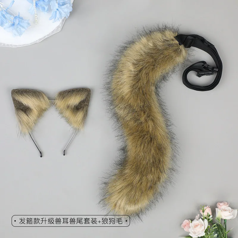 Handmade plush cartoon Cat's ears headdress diffuse simulation animal ear animal tail accessories halloween