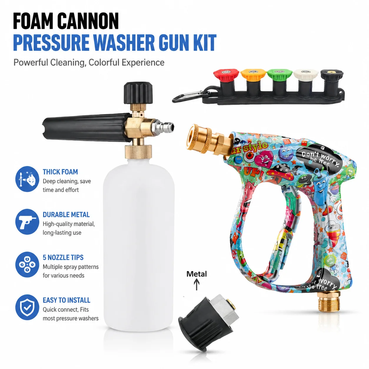 Professional High Pressure Foam Cannon Gun with 1L Bottle, Compatible with Karcher K2-K7 Series Pressure Washers