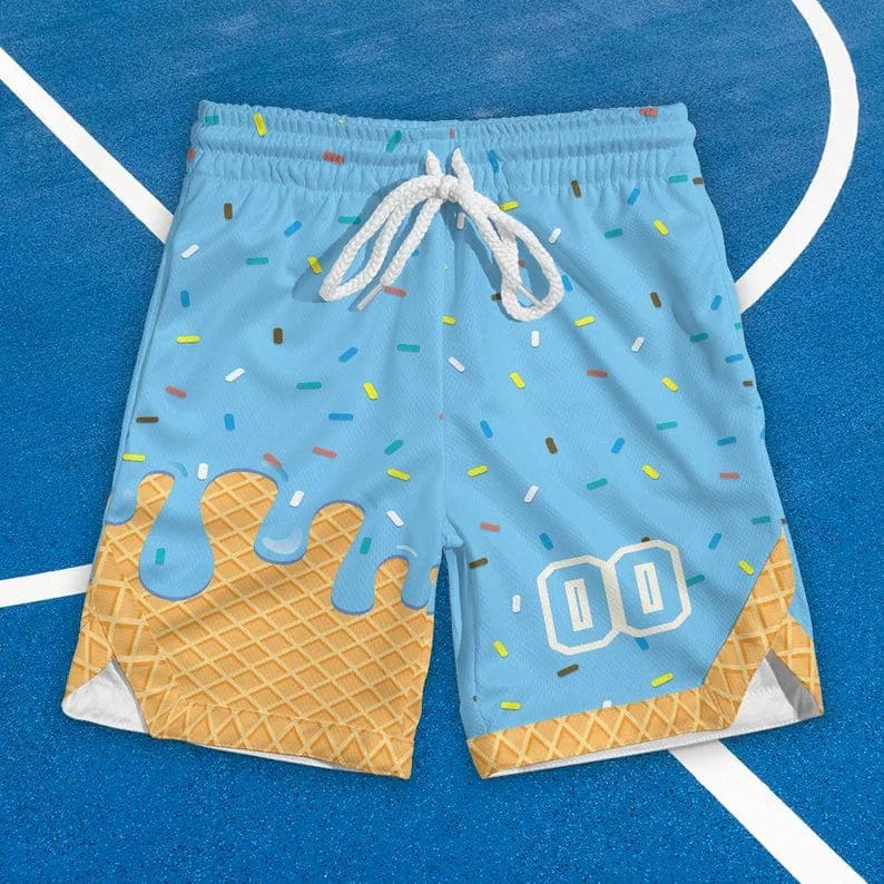 Men's Cartoon Smile Face Shorts Mid Waist Vintage Drawstring Waist Side Pockets Daily Wear for Spring & Summer
