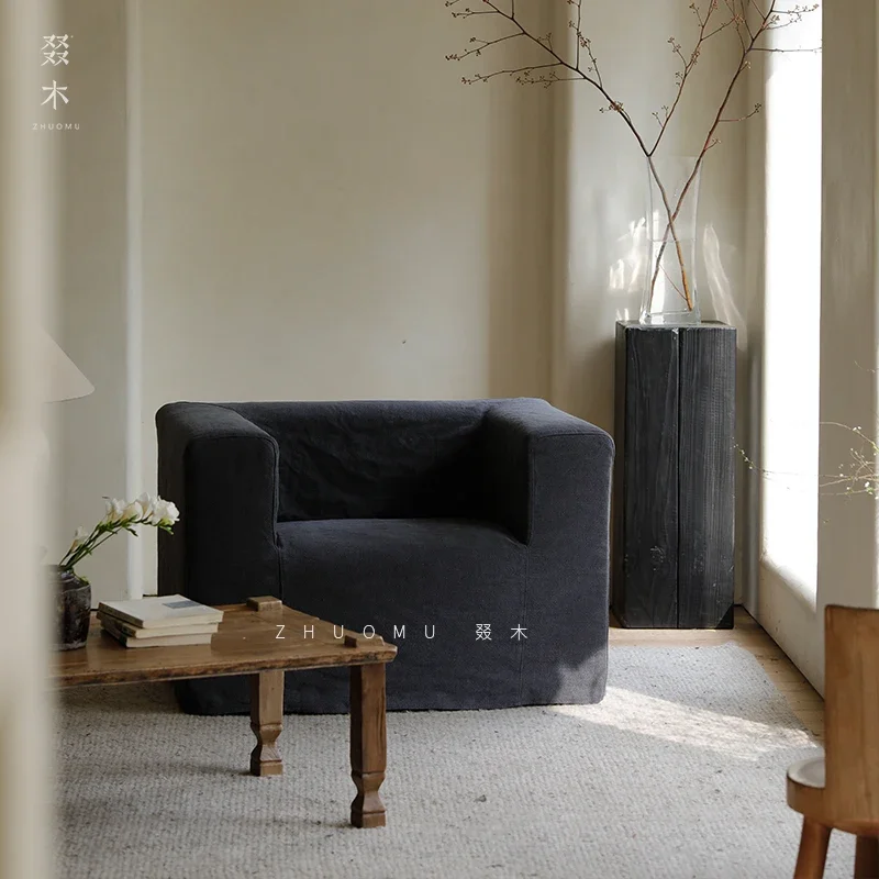 

Wood | Single sofa Japanese-style wabi-sabi style linen fabric sofa removable and washable Nordic small apartment homestay