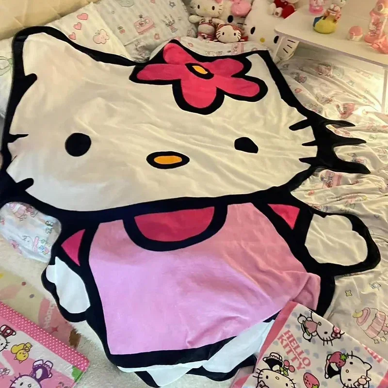 Kawaii Hello Kitty Office Comfortable Blanket Shaped Sanrio Air Conditioning Blanket Cute Facecloth Blanket Girl Heart Student