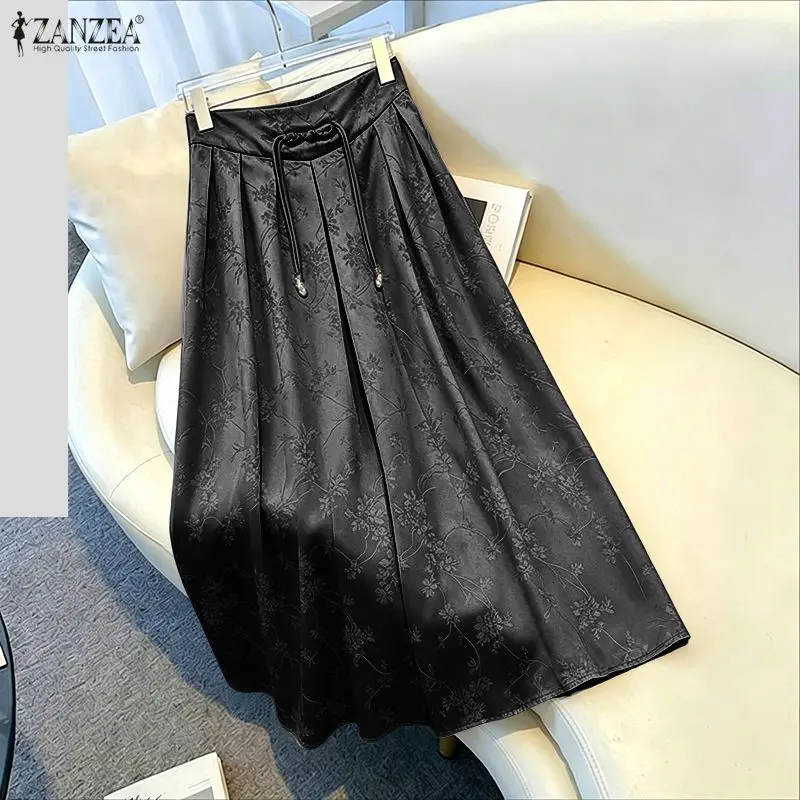 Stylish Printed Skirts 2026 ZANZEA Summer Overskirts Women Casual Elastic Waist Jupe Vintage Elegant A-line Holiday Faldas Saia