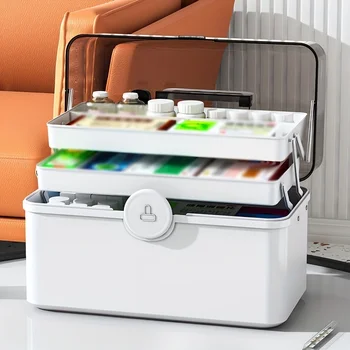 1 قطعة صندوق دواء، صندوق منزلي محمول متعدد الطبقات بسعة كبيرة، تخزين في حالات الطوارئ