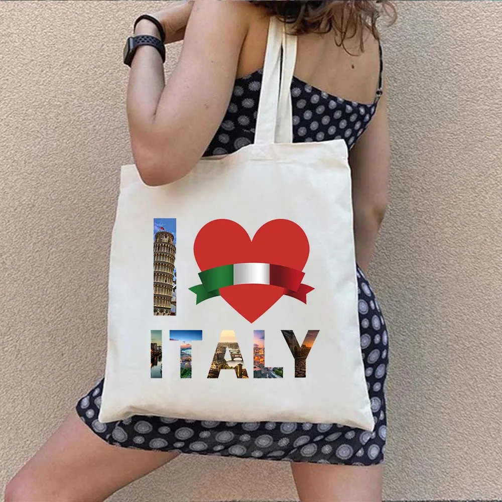 Ciao Bella Italian Map Flag Cinque Terre Duomo Florence Italy Quotes Italia Football Shoulder Canvas Totes Bags Shopper Handbags