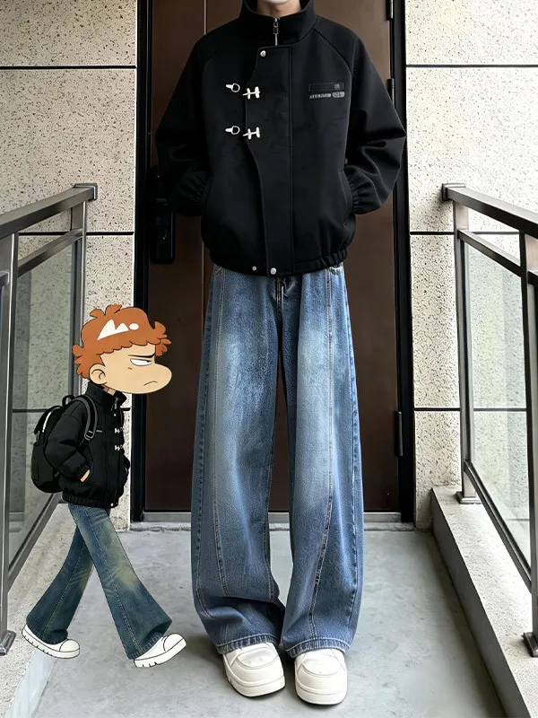 

Blue Waed Knife Jeans Men's Spring American Vibe Slant Cut Wide Leg Pants High Sensation Straight Flared Pants