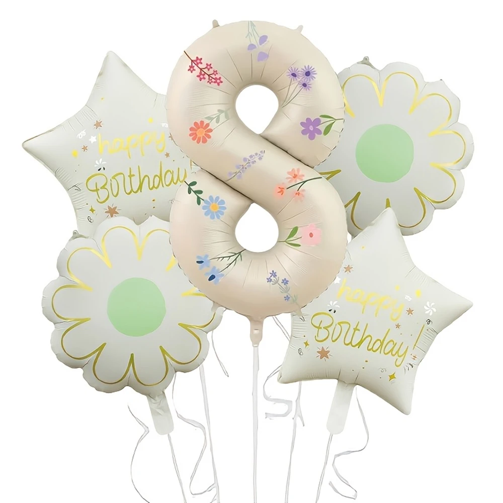7-teiliges Milchweißes Digitales Blumen-Aufkleber-Ballon-Set, DIY Blumen-Ballon-Sticker, für Boho-Party Geburtstagsdekoration