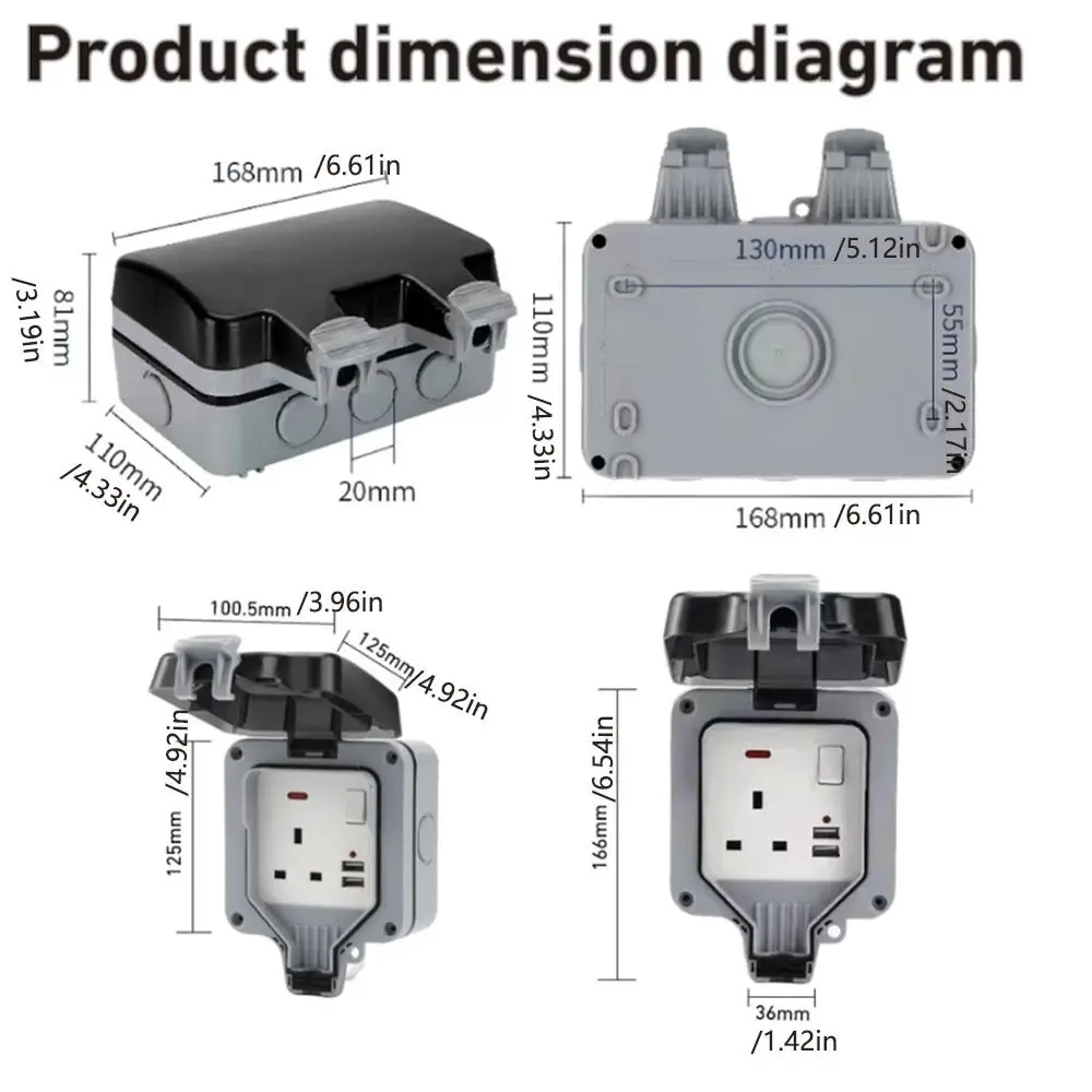 Conception étanche interrupteur mural prise anti-poussière prise britannique prise de courant commutée extérieure étanche à la pluie Port USB boîtier de prise de courant