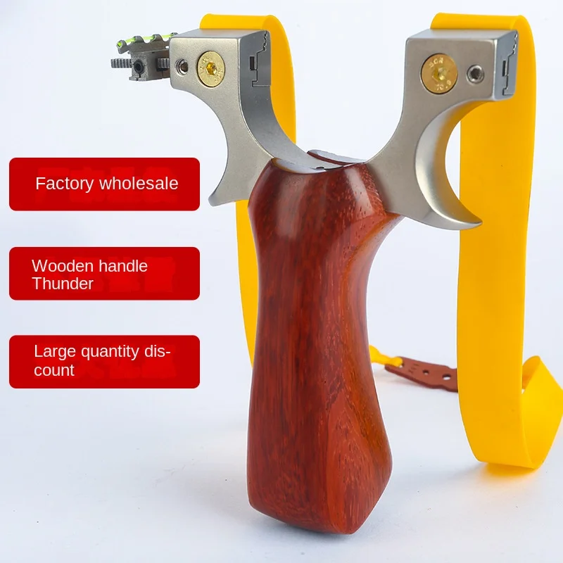 

Outdoor High Precision Free Binding High Power 440 Stainless Steel Flat Leather Fast Pressing Wood Handle Slingshot Manufacturer