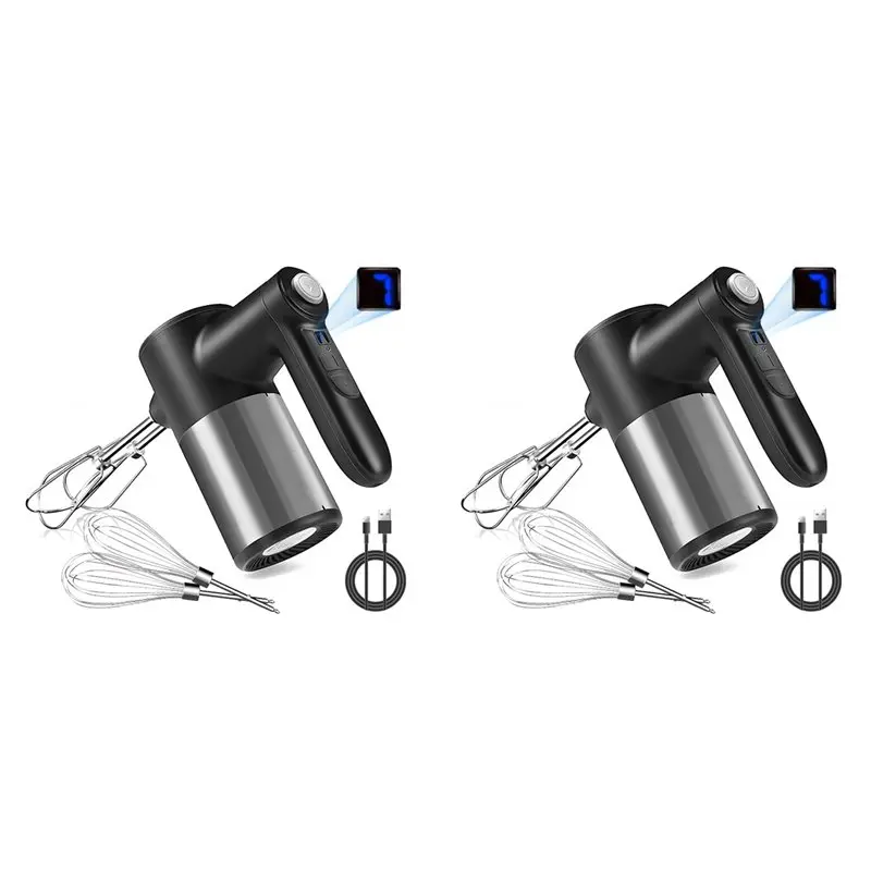 

HRBAJ-2X Cordless Hand Mixer,Digital Display 7 Speed Rechargeable Electric With 8 Stainless Steel Attachments,For Baking,Eggs