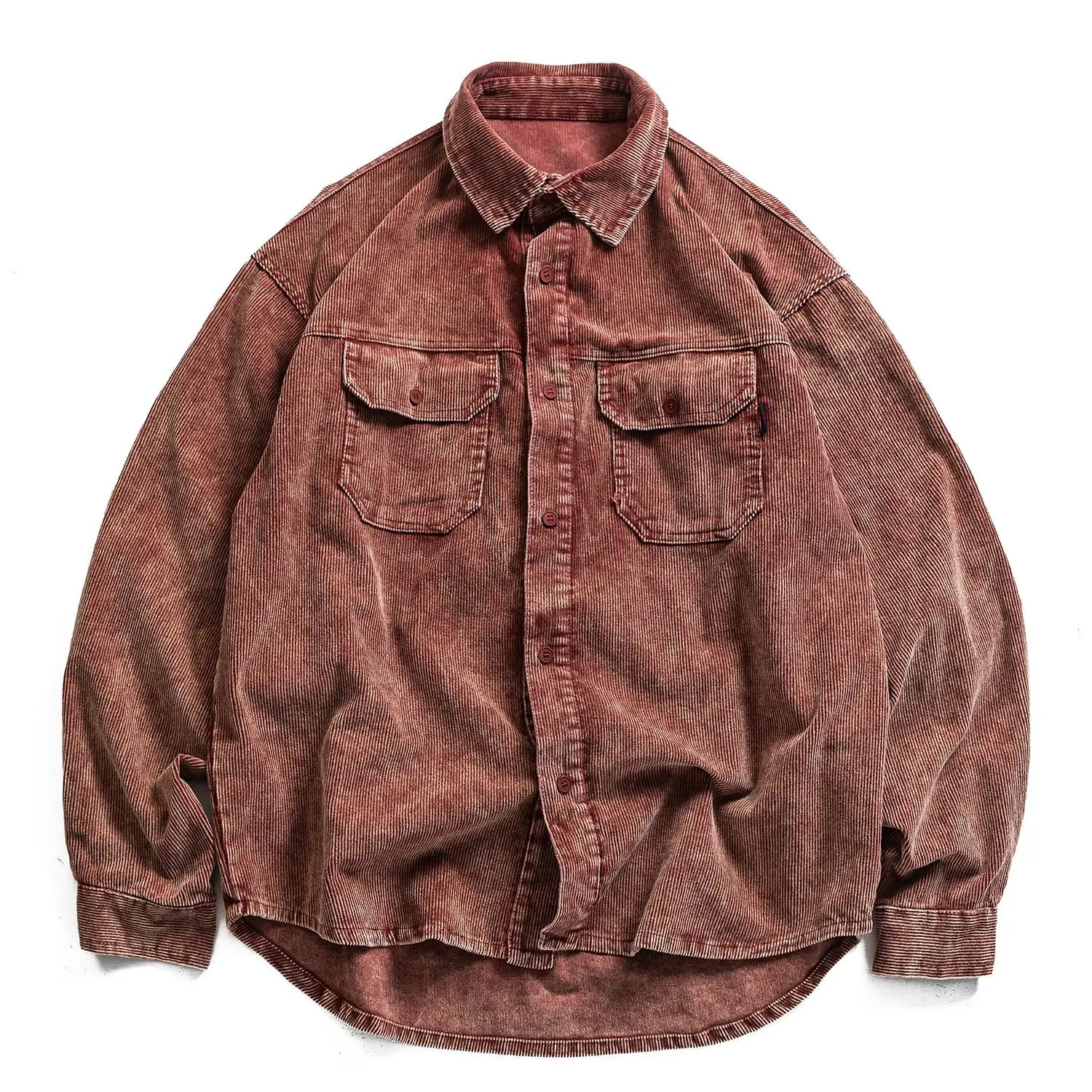 

Retro Japanese Sle Amekajie Waed Corduroy Work irt Loose Long Sve Men's Faionable Vintage Casual irt