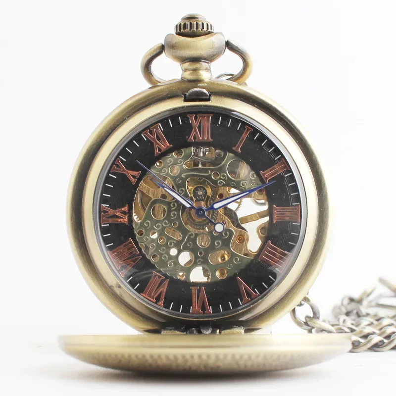 Mechanical Retro Bronze Pocket Watch for Men Personalised Steampunk Chain Pendant Gifts for A Grandad Reloj De Bolsillo