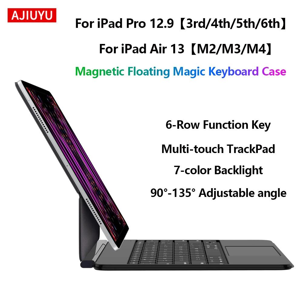 Magnetic Magic Keyboard for iPad Pro 12.9 Inch 6th 5th 4th 3rd Gen iPad Air 13 Inch M2 M3 M4 Floating Stand Wireless BT Keyboard
