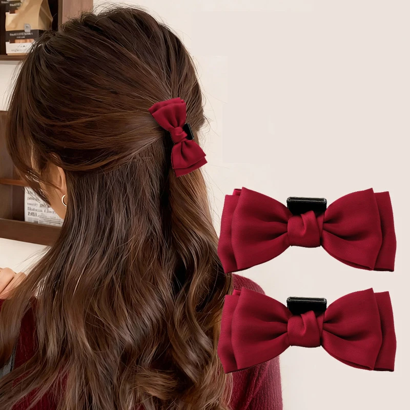 2PCS/Set Red Bow Hair Clips Black Bowknot Hair Claws Sweet Girl Headwear Kids Hairpins Barrettes Fashion Women Hair Accessories