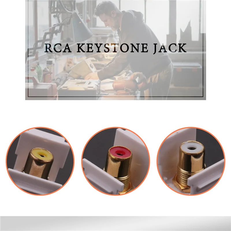 A76F-5-Pack RCA Keystone Jack Insert Connector Socket Female Snap In Adapter Port Gold Plated Inline Coupler For Wall Plate