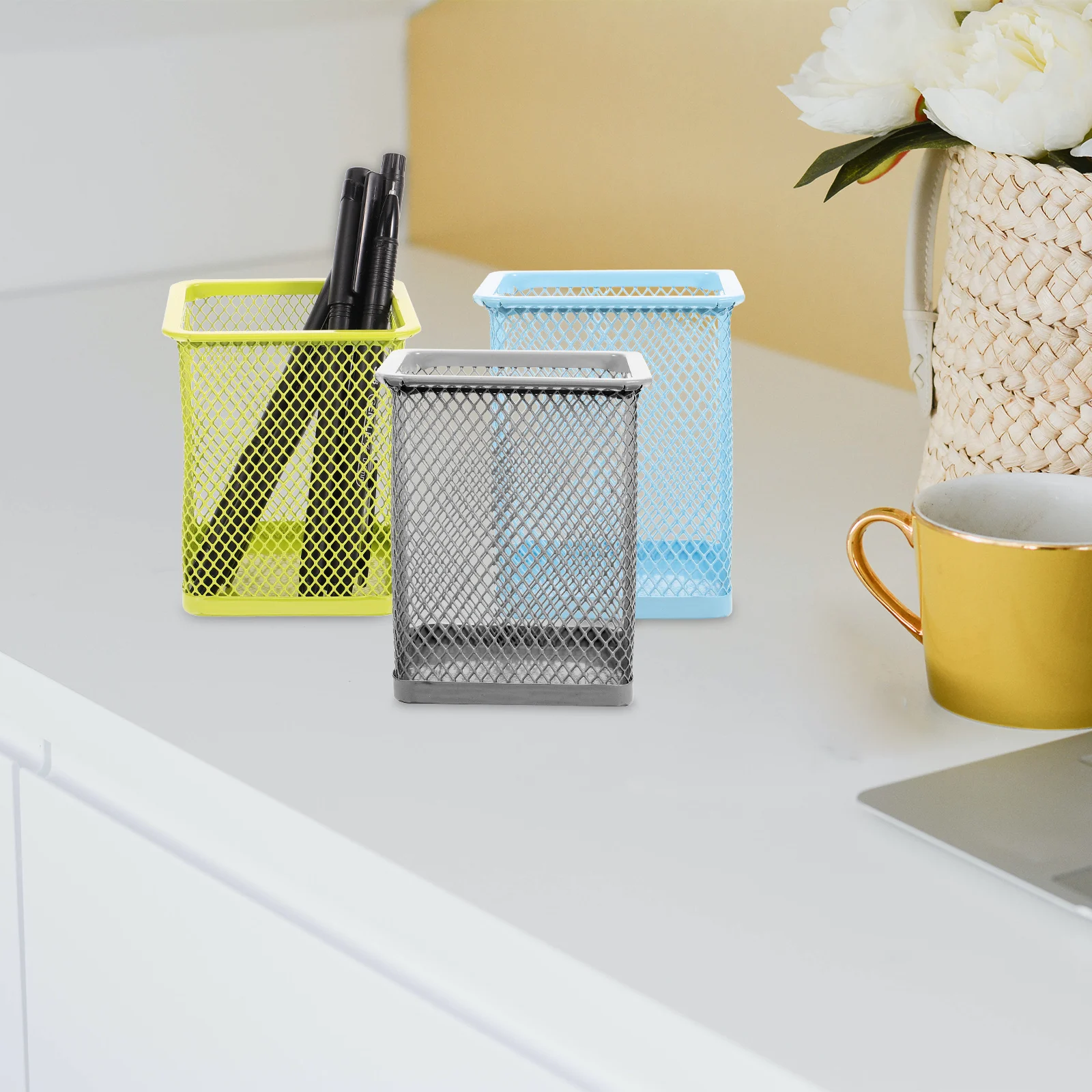 

3pcs Desk Pen Holder Gift Mesh Metal Organizer for Office Home School Brush Holder Pencil Pot Unique Storage Container