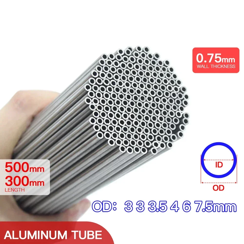 Aluminium Pipe 0.75mm Thickness 3-7.5mm OD Straight 300 500mm Long Round 6063 Aluminum Alloy  Thin-walled aluminum tube