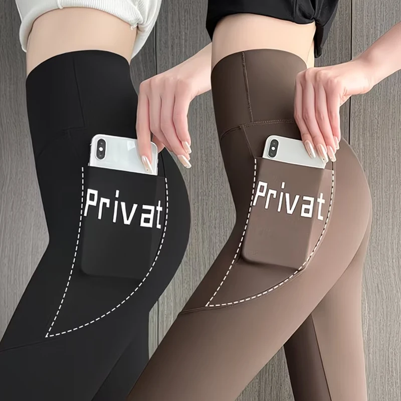 Solid Seamless Leggings with Pocket Women High Waist Butt Lifting Yoga Pants Slim Tight Workout Running Cycling Sports Leggings