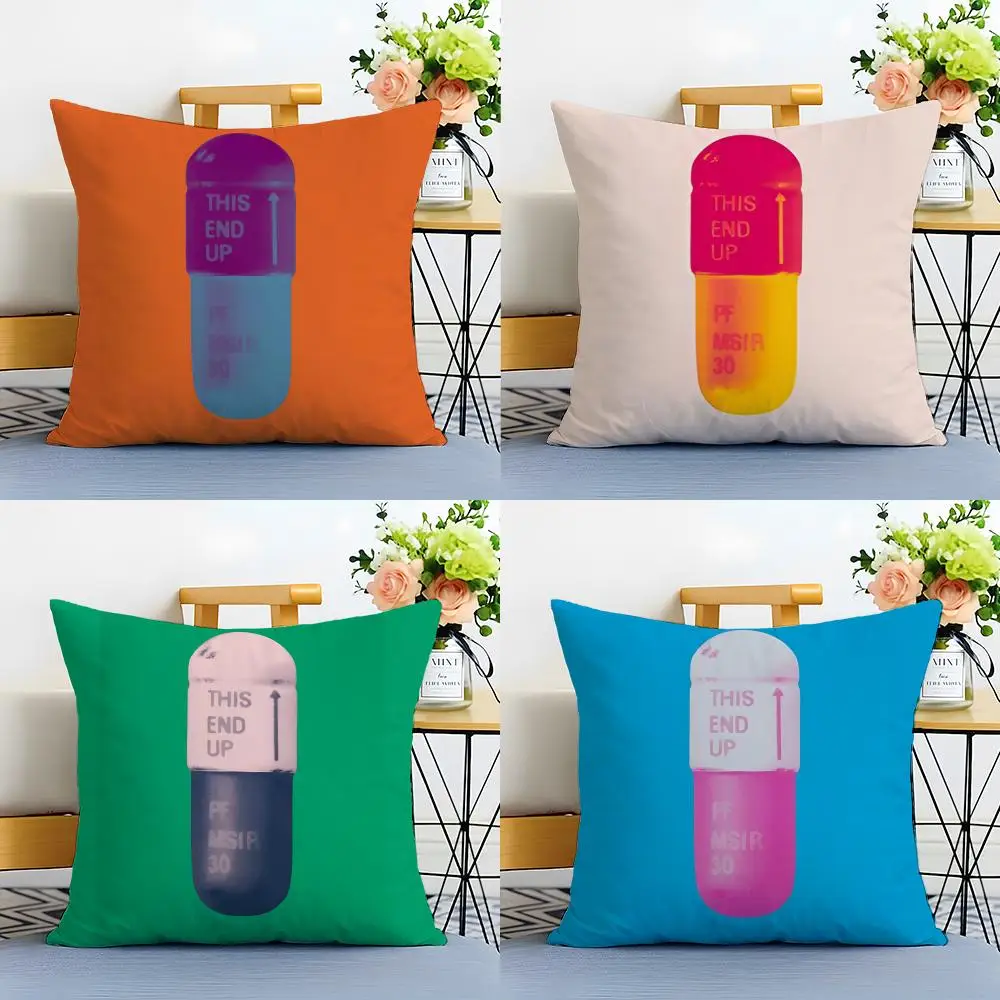Kaleidoscopic Artwork color pills cartoon modular Cushion Cover Linen Minimalist Soft  for Sofa Bed Home Room Decor