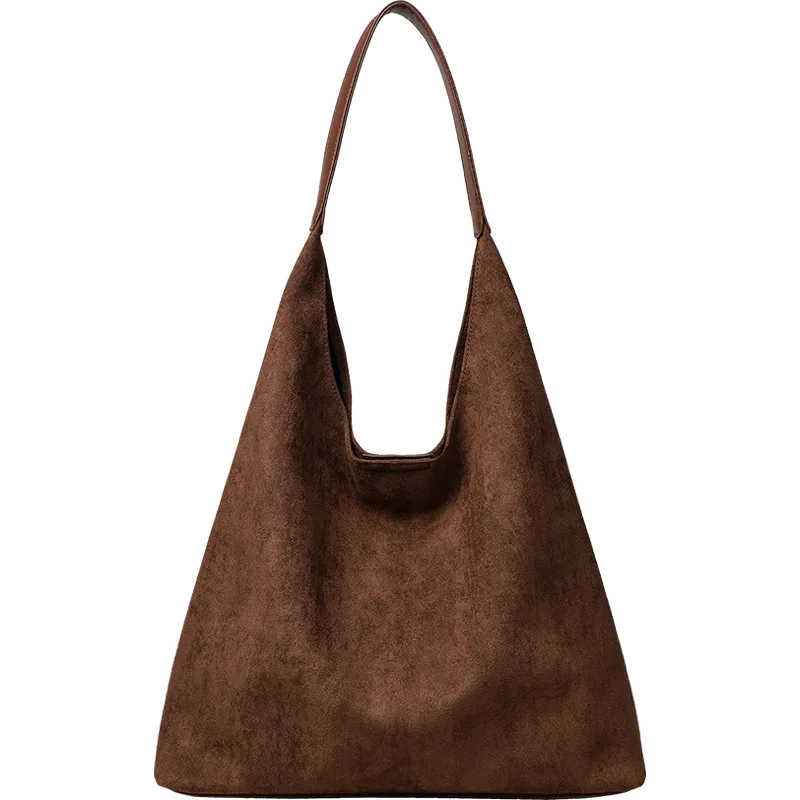 

Autumn and Winter Vintage Women's Bag Large Capacity Suede Shoulder Bag Brown Simple Casual Commuter Bag Retro Handbags