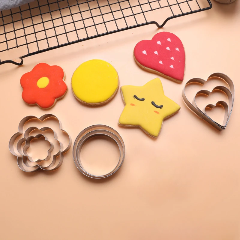 1/30Pc Cookie Molds Circle Hexagonal Star Plum Blossom Love Shape Biscuit Cutters Stainless Steel Cake Decoration Fondant Cutter