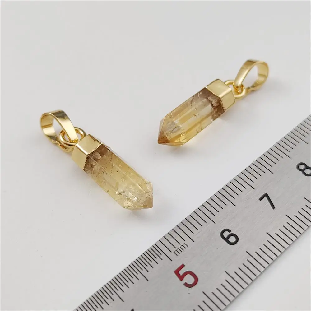 FUWO 1Pcs Natural Citrines Point Pendant,Golden Plated Bullet Shape Spike Crystal Accessories For Jewelry Making PD130