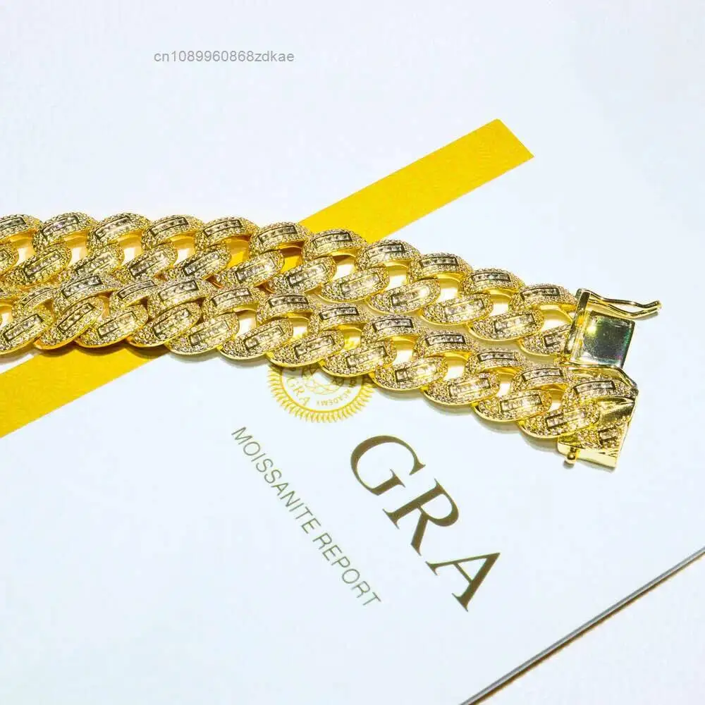 Luxury High End European and American Popular Trendy Hip-hop Street Fashion Diamond 925 Silver Cuban Necklace13mm.