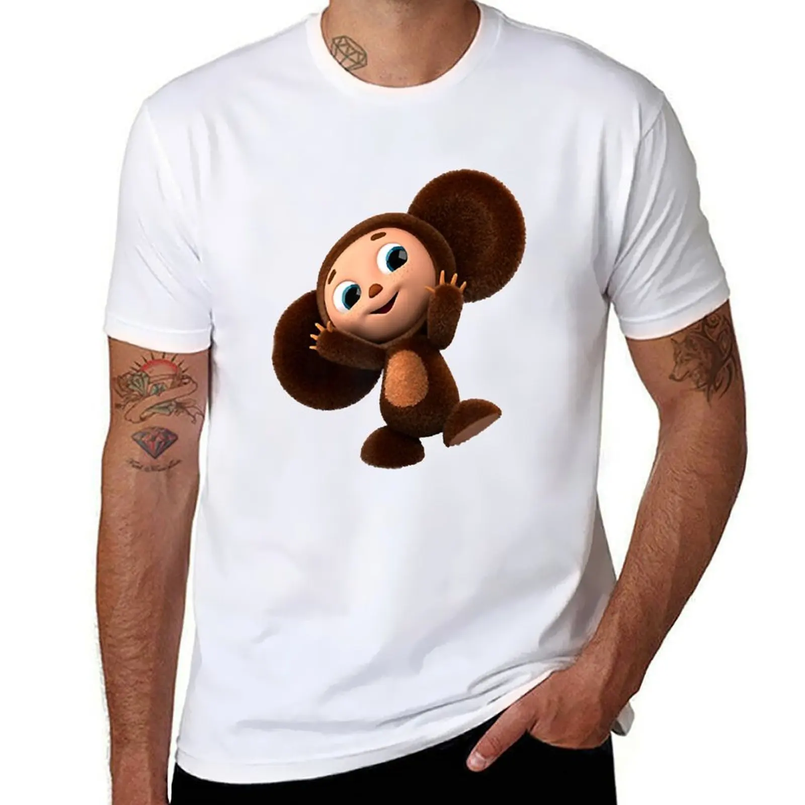 

Cheburashka Waving Hand Vintage Russian Cute Cartoon Drawing T-Shirt t shirt man casual T-Shirt