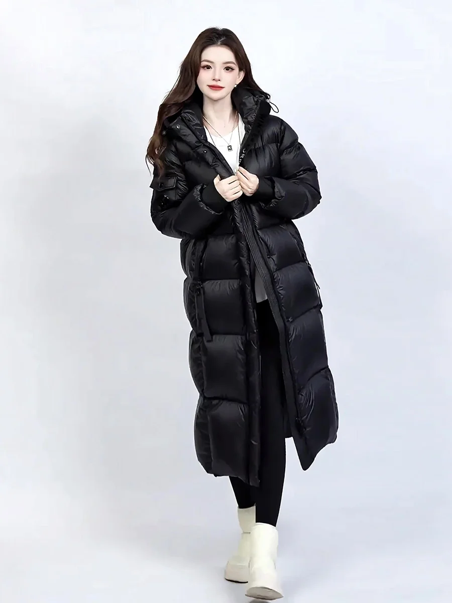 Chaqueta de Plumón Ultra Larga Blanca para Mujer, Abrigo de Invierno Ultra Resistente al Frío, con Capucha, para Viajar al Trabajo, con Gorro No Extraíble